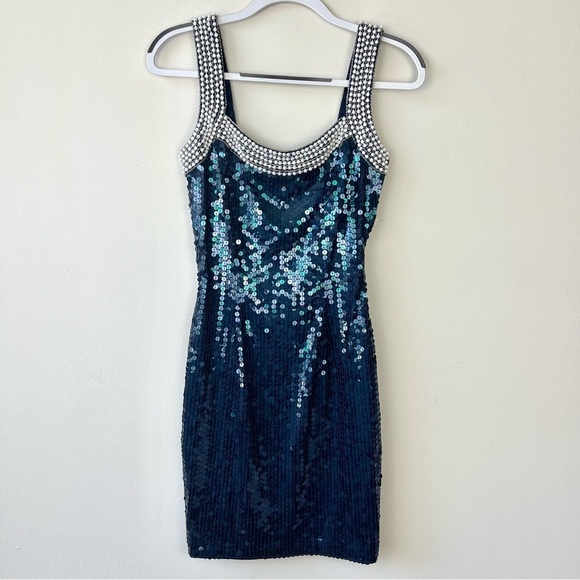 Vintage Cache Sequin Beaded Open Back Mini Dress - Picture 1 of 7